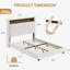 Lit plateforme tapissier avec lumière DEL et station de charge, tête de lit capitonnée, support de lattes en bois, blanc crème, chambre à coucher moderne-1179128457