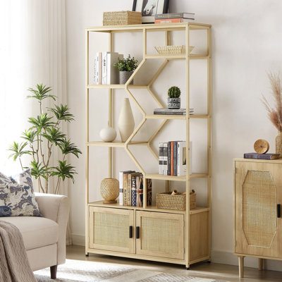 Bibliothèque standard H 75,6 "x l 39,4" Addisyn avec portes en rotin