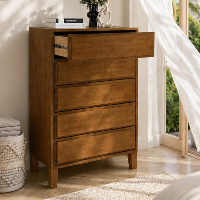 Knighten Solid Wood Tall Dresser Dark Walnut