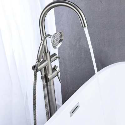 Floor Mounted Tub Shower Faucet In Brushed Nickel - Meet Your Various Bathroom Demands Filler With 2.5 Gpm Hand Flow Rate For Efficient Use