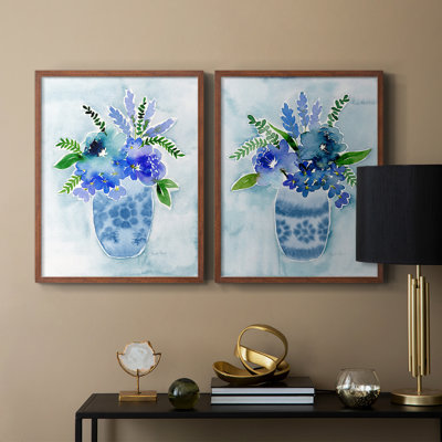 «Blue Bouquet I», reproduction encadrée de qualité supérieure - prête à être accrochée - aucun clou requis - aucun clou requis