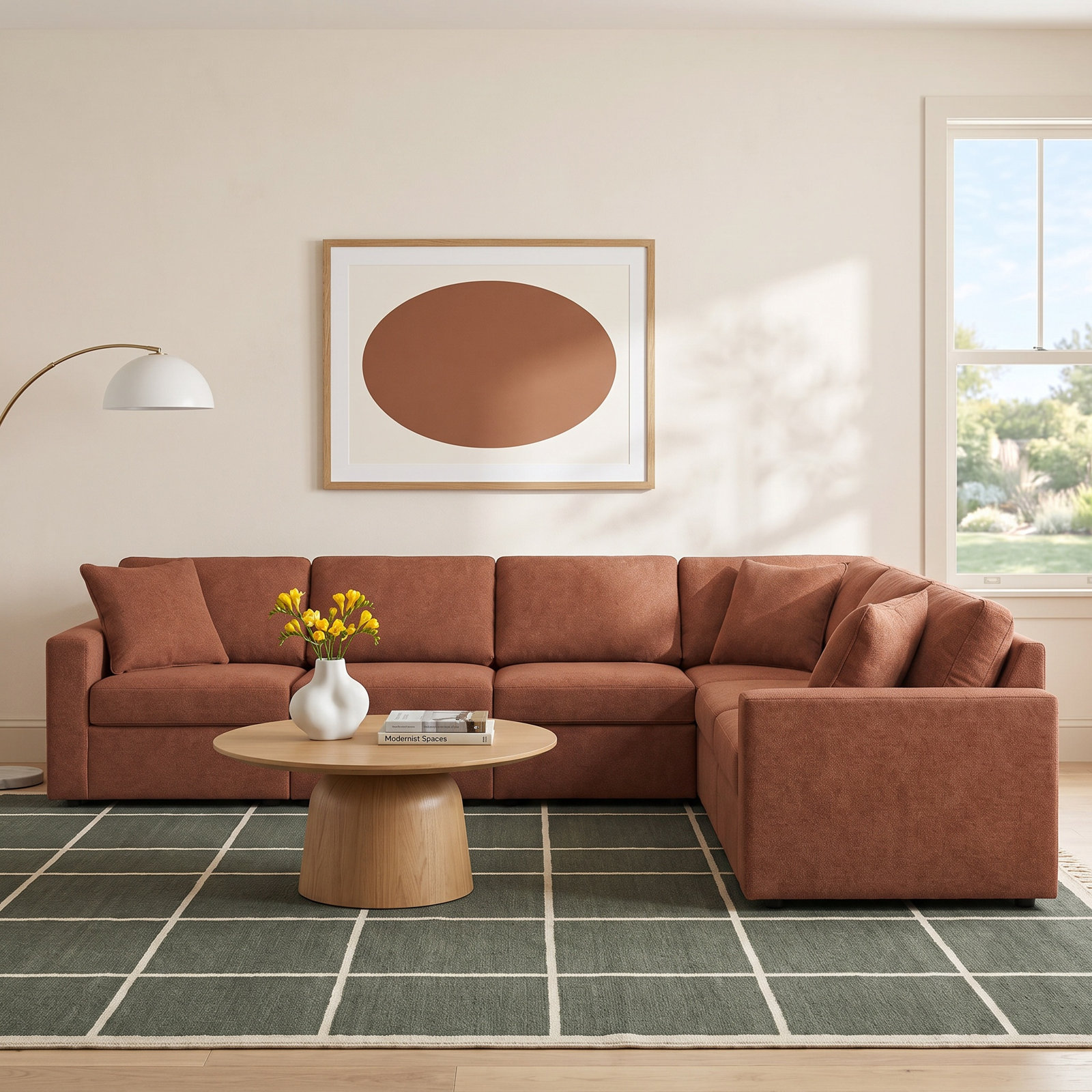 Modular Sectional, Orange Polyester