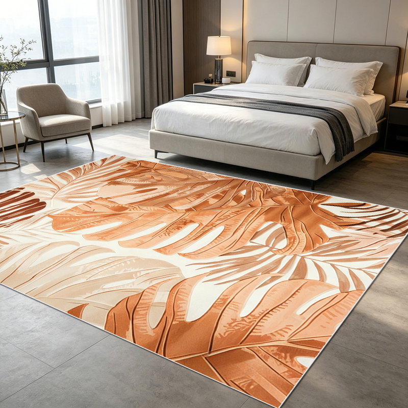 1PC Tropical Palm Monstera Leaf Terracotta Neutral Tone area rugs for Living Room, Soft, All seasons, Easy-maintain, Washable Indoor mat, Farmhouse suitable for for Dining Table, Bedroom, Entryway...