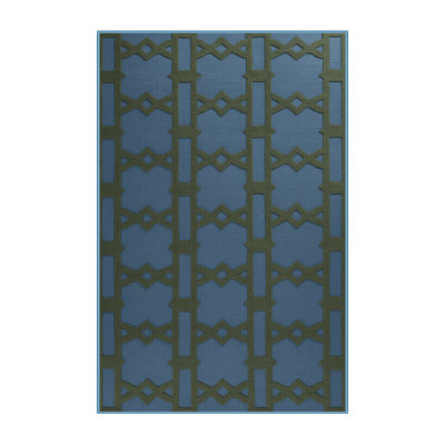 Machine Washable Trellis Blue Area Rug