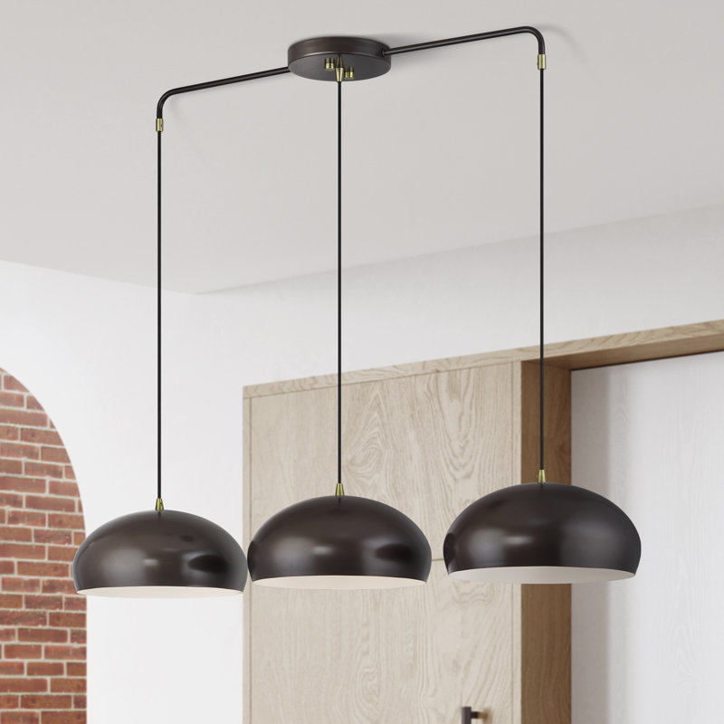 Très grand lustre linéaire en bronze anglais à 3 lumières Aaranyan, Bronze, Brun