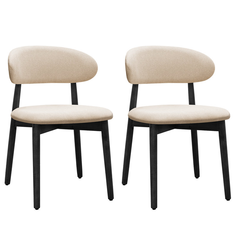Chaise rembourrée en coton et lin avec pieds en bois massif, 4, Mélange de lin beige, Noir