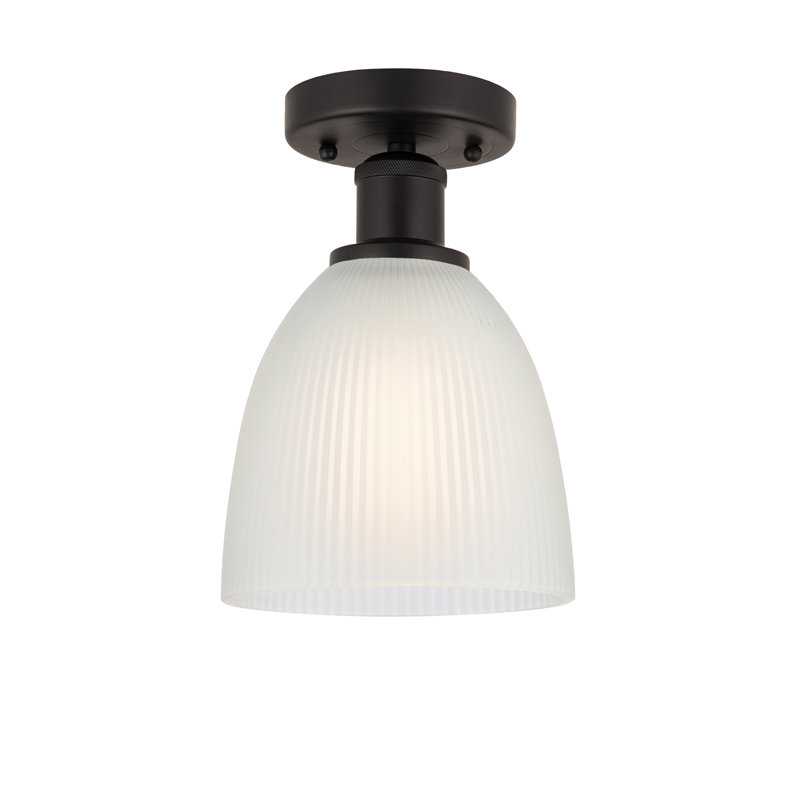 Plafonnier semi-encastré en verre Philomene, Bronze huilé, H 9,13 po x l 6 po x P 6 po, Blanc