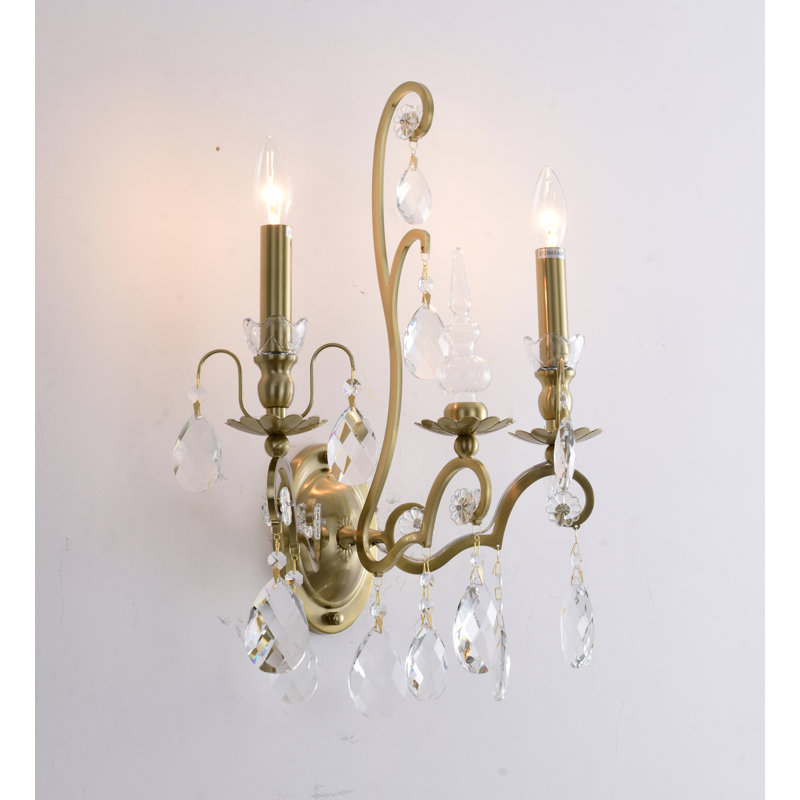 Applique murale 2 lumières avec cristaux suspendus Rickard, Laiton
