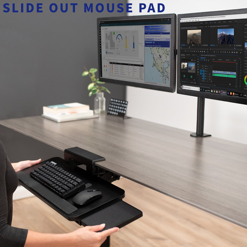 Extra Large Black Adjustable Keyboard Tray with Slide-Out Mouse Platform
