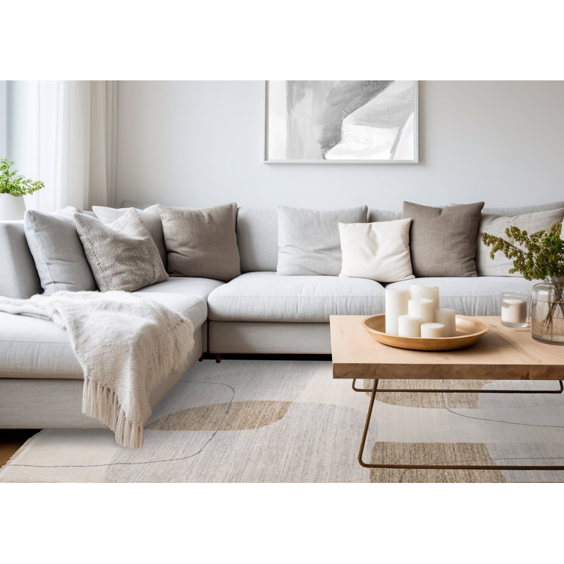 Tapis d'intérieur géométrique crème, 5 pi x 8 pi (5 pi 3 po x 7 pi 10 po) Branch Branch, Rectangle 5 pi 3 po x 7 pi 10 po