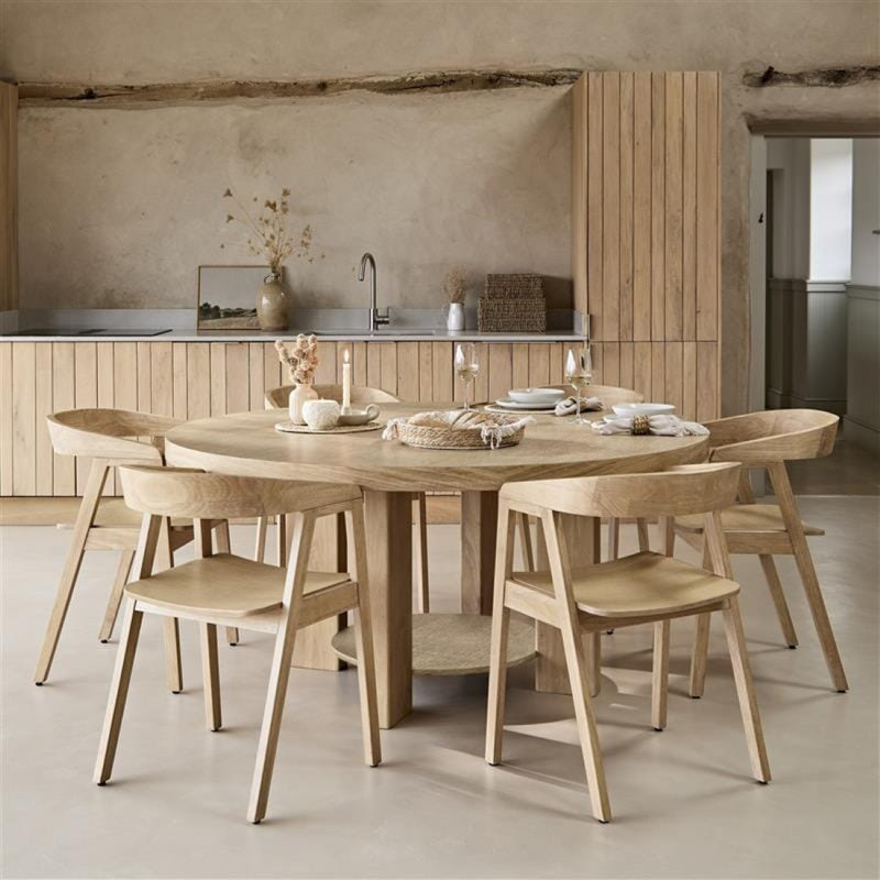Whitewash Oak Round Dining Table, 75cm H x 160cm W x 160cm D