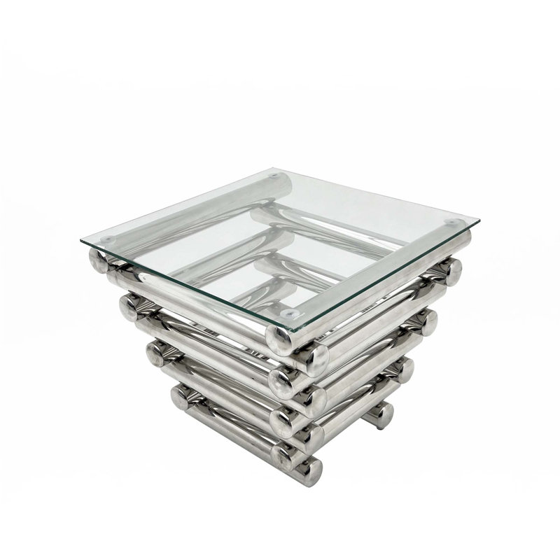 24" Square Modern Stainless Steel End Table, Silver