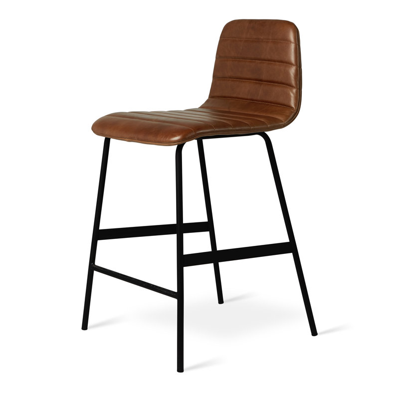 Lecture Upholstered Counter Stool, Saddle Brown Genuine Leather, Counter Stool (24” Seat Height)