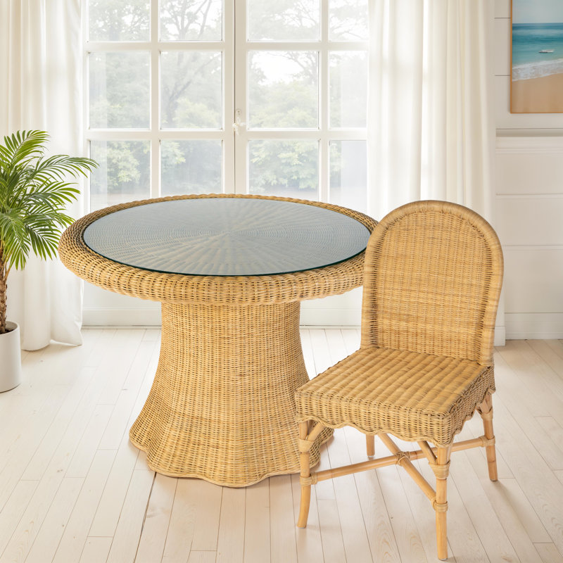 Lacie 42 in. W Round Rattan Dining Table with Glass Top