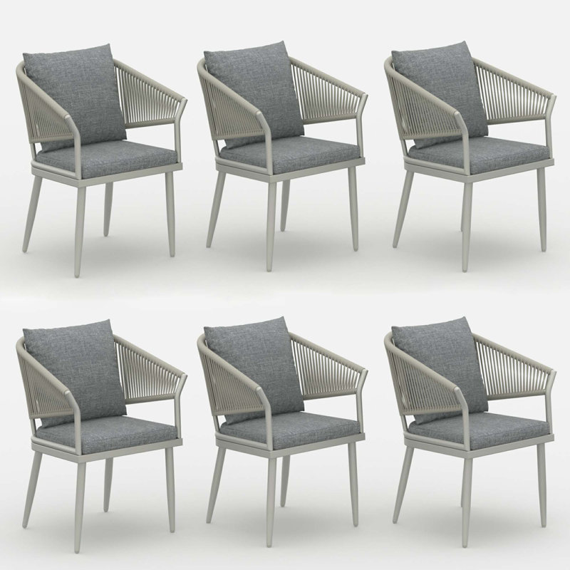 Patio Dining Armchair with Cushion, Light Grey / White, 6