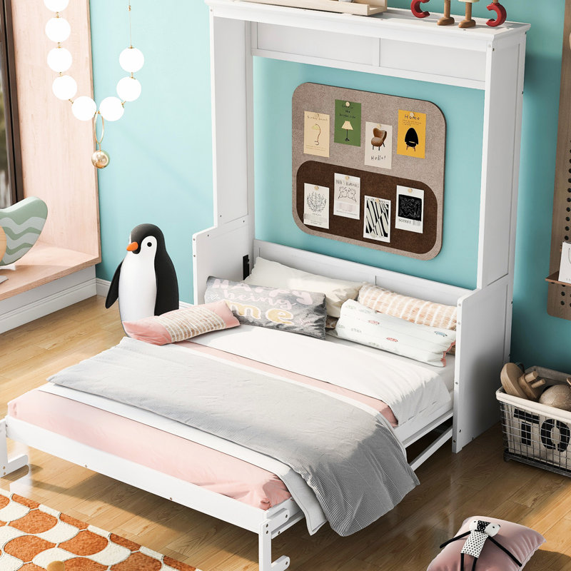 Grand lit avec tablette de rangement, blanc - Chambre pratique et pratique