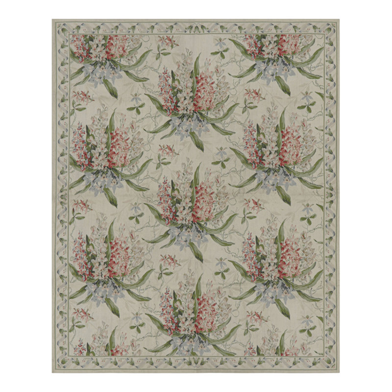 Rug & Kilim’S Tudor Style Rug In White And Cream With Floral Patterns, Rectangle 7'11" x 10'2"
