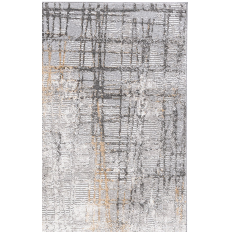 Tapis intérieur / extérieur gris clair / doré Milstein, Rectangle 4 pi x 6 pi