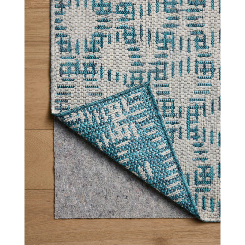 Ebern Designs Chatwin Fog / Teal Reversible Indoor / Outdoor Area Rug ...