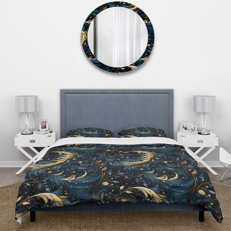 Motif céleste bleu - ensemble de housse de couette Boho, Housse de couette simple + 1 taie décorative stan