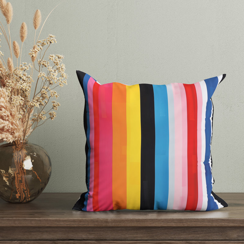 Reversible Pillow Cover, Multicolor Zentari/Striped, 18"H x 18"W