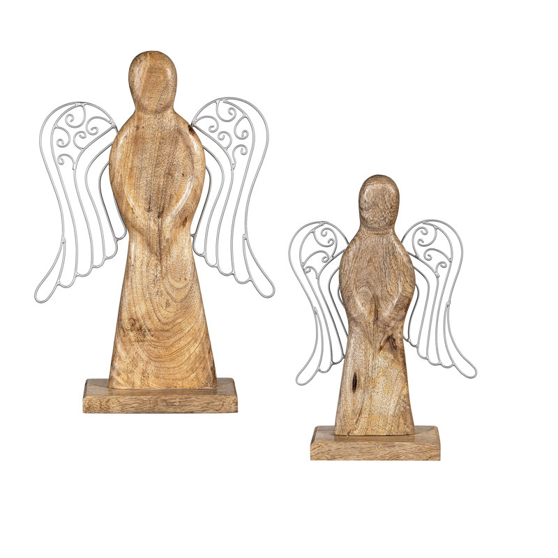 Ensemble de 2 anges en bois et métal