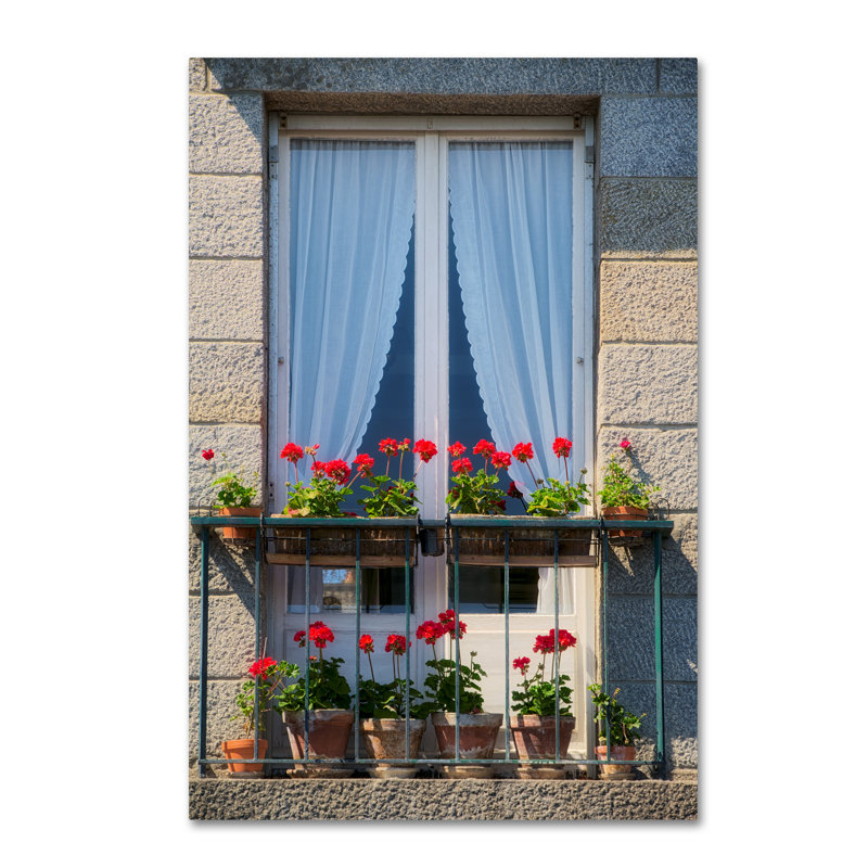 «Window with Red Geraniums», reproduction d'impression sur toile tendue, H 24 po x l 16 po
