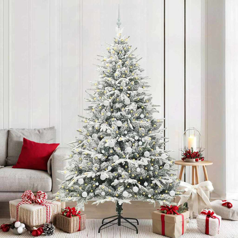 Artificial Pre-lit Christmas Tree with Ball Set, 210cm H, White