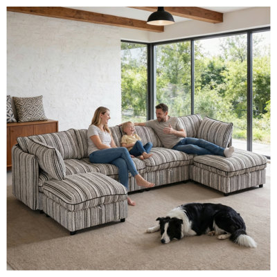 Canapé-lit modulaire à 6 places avec méridienne, canapé-lit convertible en forme de L avec rangement, revêtement en polyester pour salon et appartement