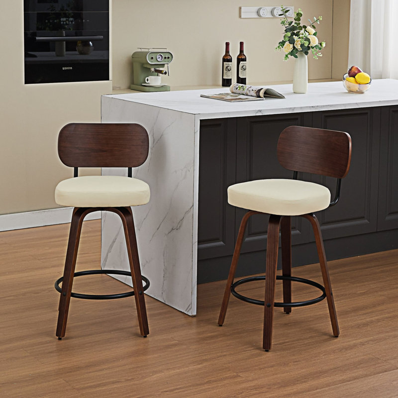 Ensemble de 2 tabourets de bar pivotants rembourrés, Beige