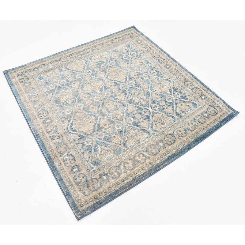 Tapis oriental bleu / beige Pastrana, Carré 8 pi