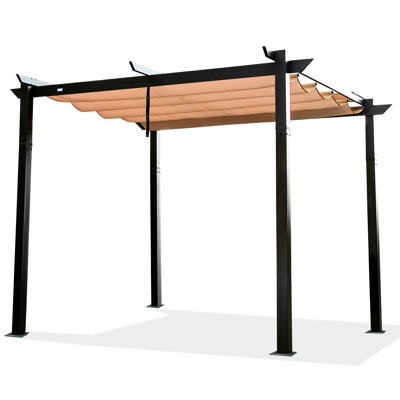 Pergola de patio en aluminium avec auvent rétractable - Gazebo de cour offrant protection contre les intempéries et le soleil - Structure extérieure