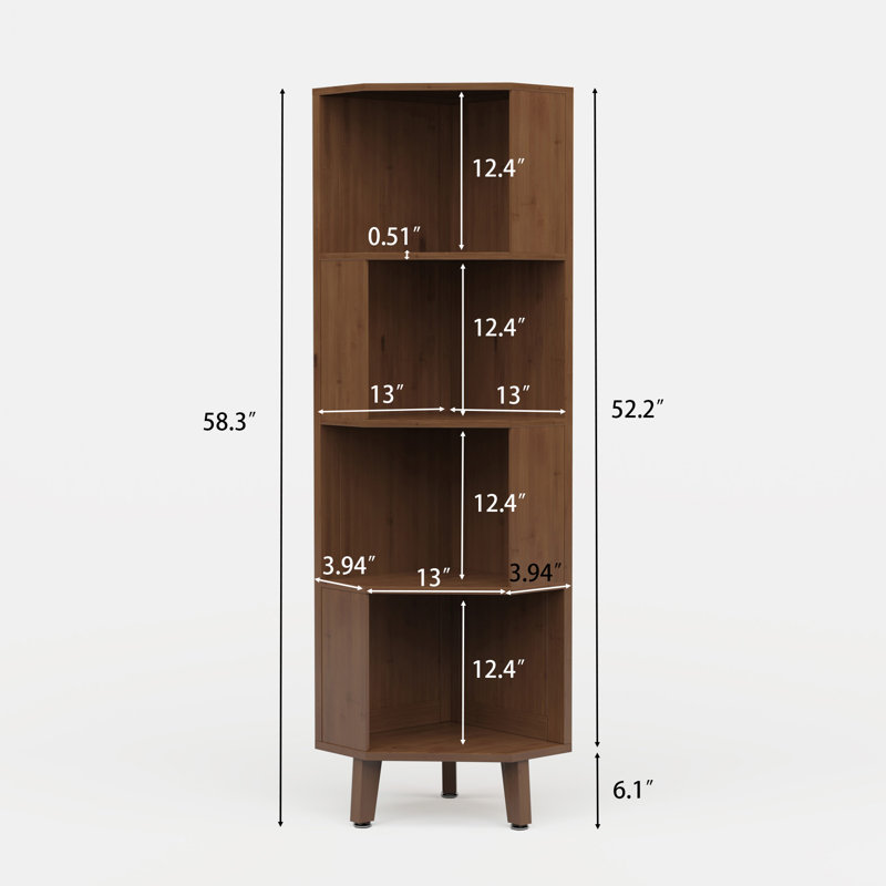 Bibliothèque de coin en forme de L, 4 tablettes