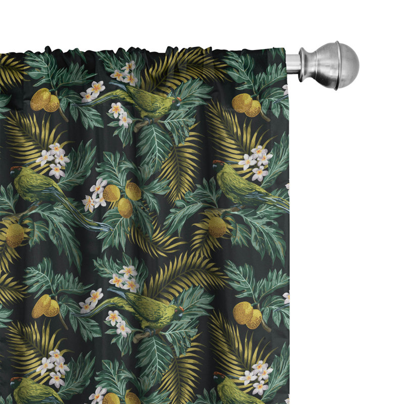 Tropical Floral Semi-Sheer Rod Pocket Curtain Panels, 28" x 95"