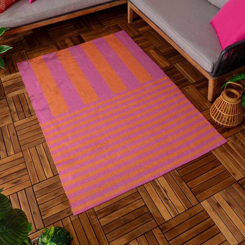 Deck Stripe Striped Flatweave 120cm X 170cm Indoor / Outdoor Area Rug, Orange/Pink