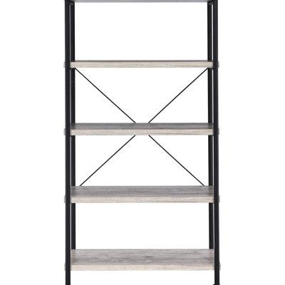 Modern Rustic 4-Shelf Bookcase In Grey Driftwood, Ideal For Home Office And Living Area Blends Elements Decor