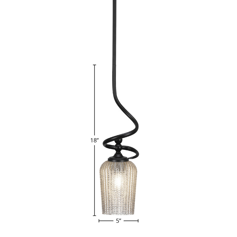 Mini-luminaire suspendu Capri avec verre texturé argenté 5 po, Noir mat