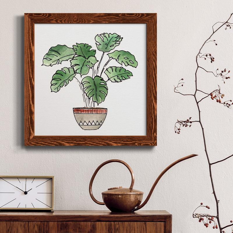 Boho Greenery II - peinture sur toile encadrée, H 17 po x l 17 po x P 1,5 po, Toile avec cadre érable patiné