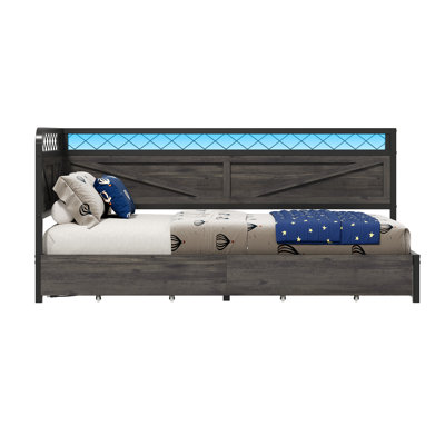 Industrial Corner Daybed With LED Lights & Storage Drawer - 900Lb Capacity