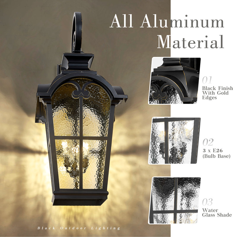 48 Inch Extra Large Vintage Steel Wall Light 3-Lights Water Glass