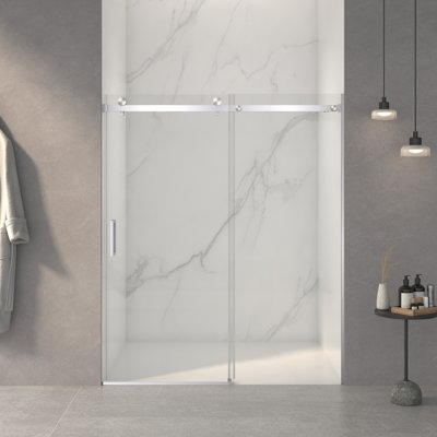 56"-60"W X 70"H Frameless Shower Door, Sliding Shower Door, With Premium 5/16"(8Mm) Thick Tempered Glass Shower Enclosure,Double Side Easy Clean Coat,Brushed Nickel Finished With Buffer