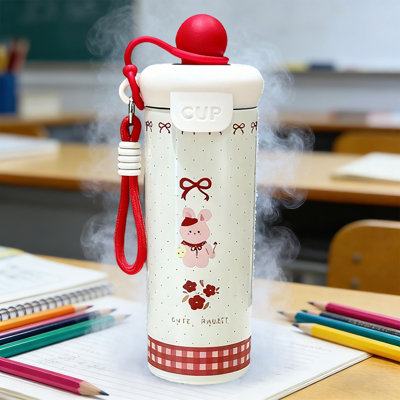Bouteille d'eau en acier inoxydable 600 ml, tasse à paille, double paroi, tasse isotherme, bouteille de rétention d'eau froide avec tasse portative StrawLeakProof pour adultes, enfants