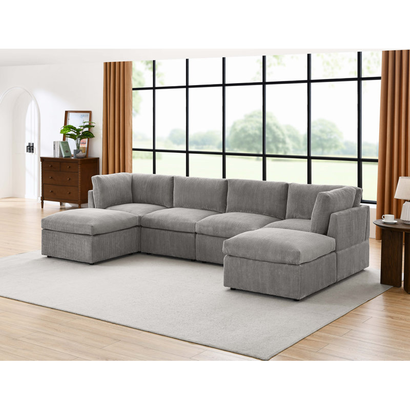 Canapé modulaire de coin avec repose-pieds Annai, Gris clair