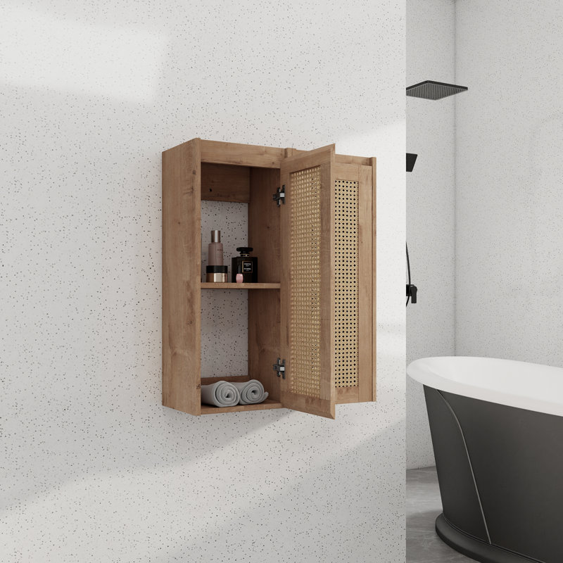 Set Of 2 Wall-Mounted 12" Bathroom Side Cabinets With Soft Close Doors, Imitative Oak