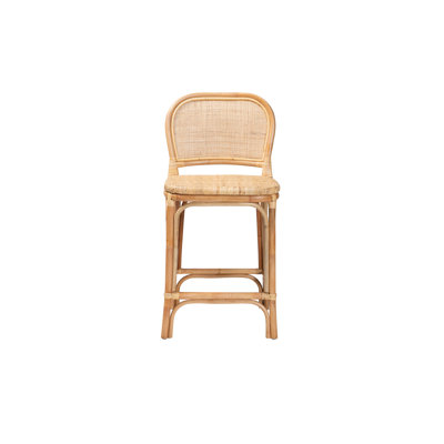  Adrena Modern Bohemian Natural Brown Rattan Counter Stool