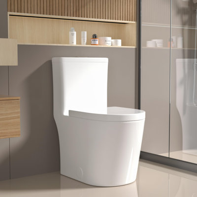 Ceramic Floor Mounted 12ough-in Small One Piece Toilet for Compact Modern Bathroom Tiny 23.5" Short Dual Flush UF Soft Closing Seat, White