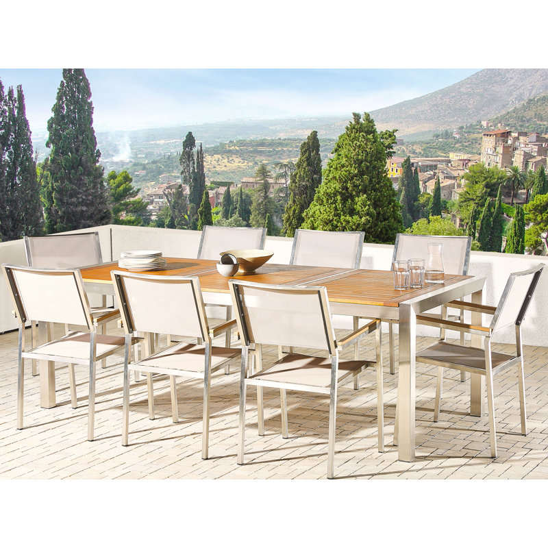 Lothen 8 - Person Eucalyptus Solid Wood Patio Dining Set Rectangular Table with Cushions Included, Beige