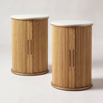Ensemble de 2 tables de bout et tables de chevet cannelées avec rangement