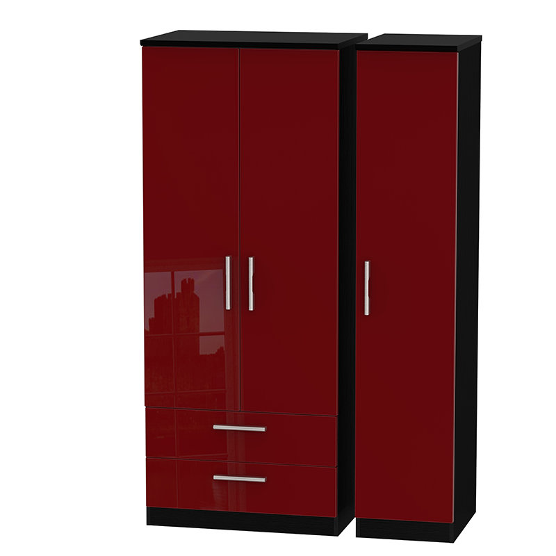 Yvette 3 Door Manufactured Wood Wardrobe, Black, 182.5 cm H x 111 cm W x 53 cm D