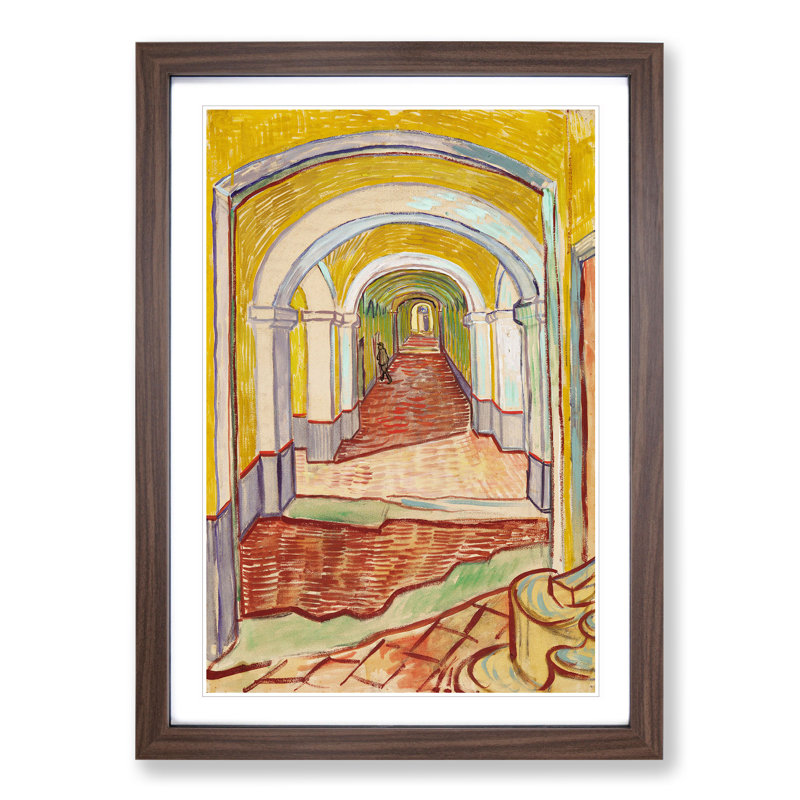 Corridor in the Asylum by Vincent Van Gogh - Picture Frame Painting, 48cm H x 36cm W x 2cm D, Walnut Framed
